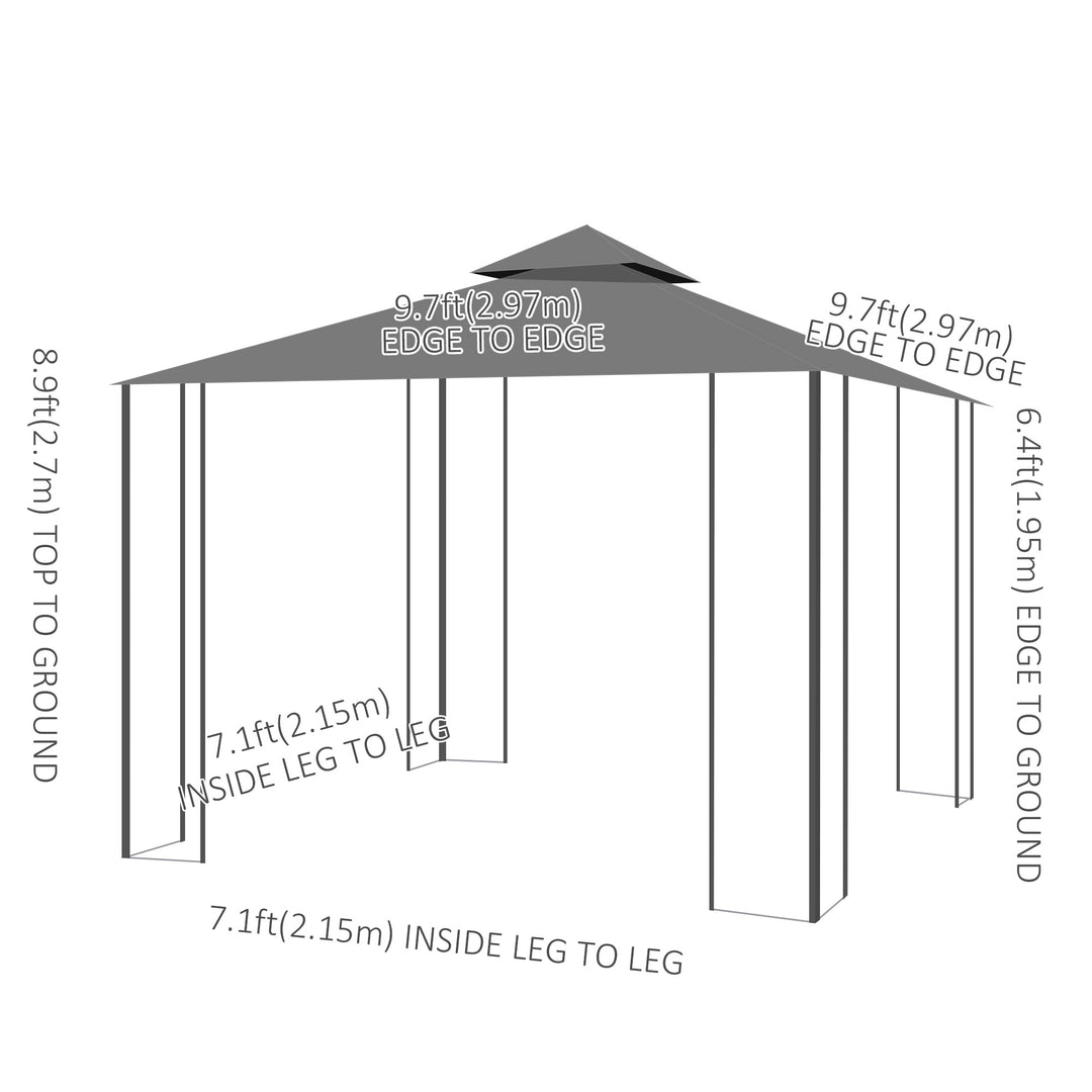 3 x 3(m) Patio Gazebo Canopy Garden Pavilion Tent Shelter with 2 Tier Roof and Mosquito Netting, Steel Frame, Grey
