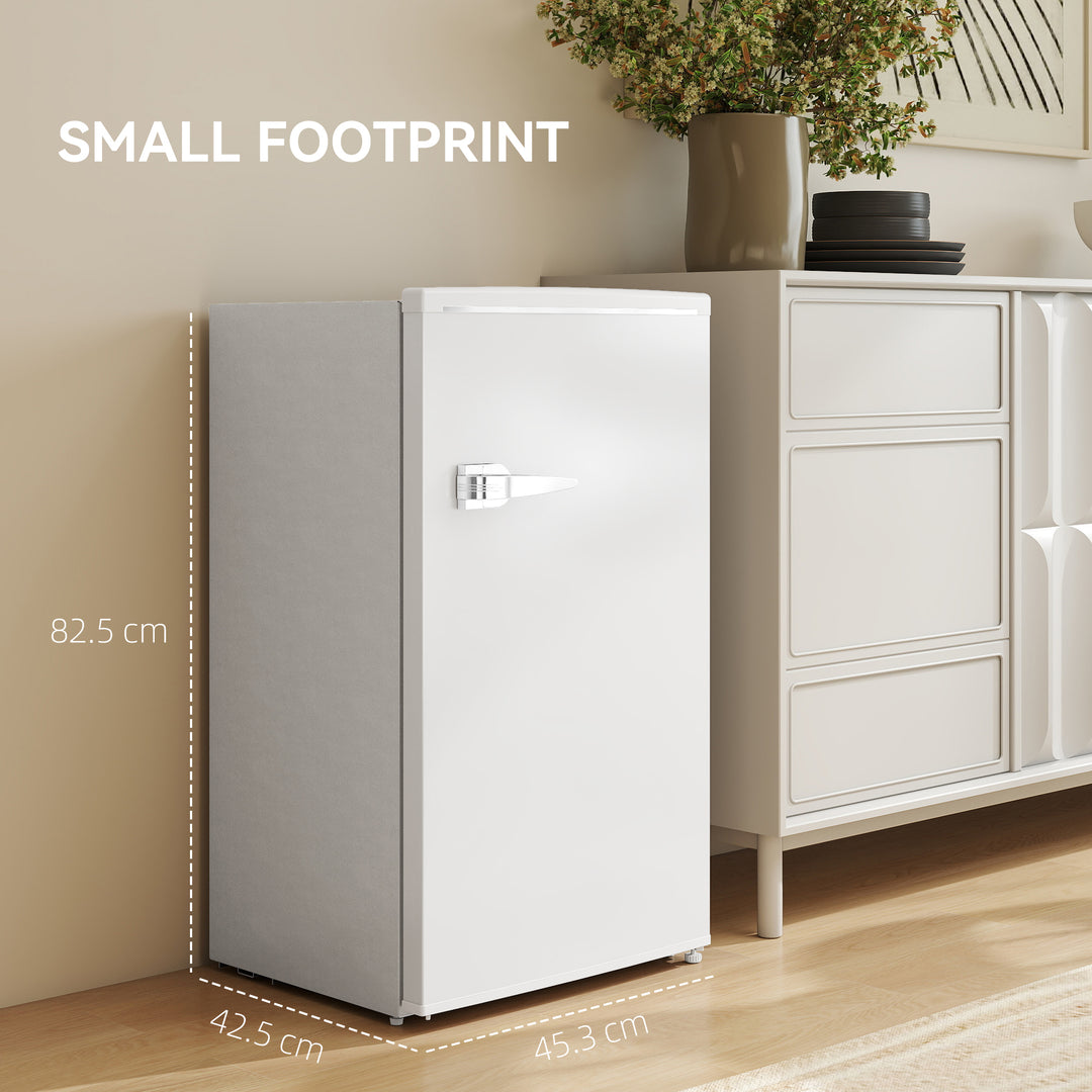 Under Counter Fridge, 85L Small Retro Refrigerator with Chiller Box, Adjustable Thermostat, Glass Shelves, White
