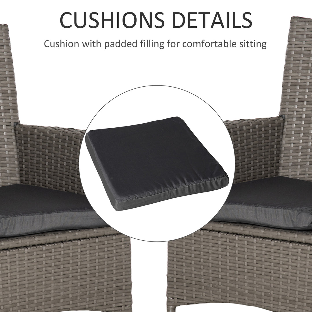 2 Pieces Outdoor PE Rattan Dining Chairs Set with Cushion, Garden Armchair with Armrests, High Backrest, Metal Frame Patio Wicker Furniture, Grey