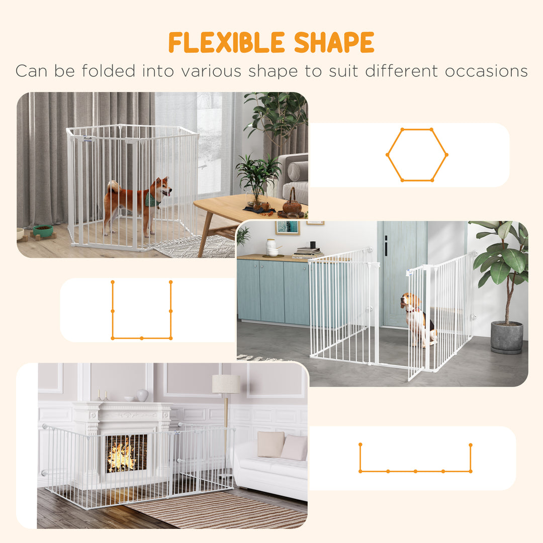 6 Panels Foldable Dog Playpen, Puppy Pen Crate with Door - White