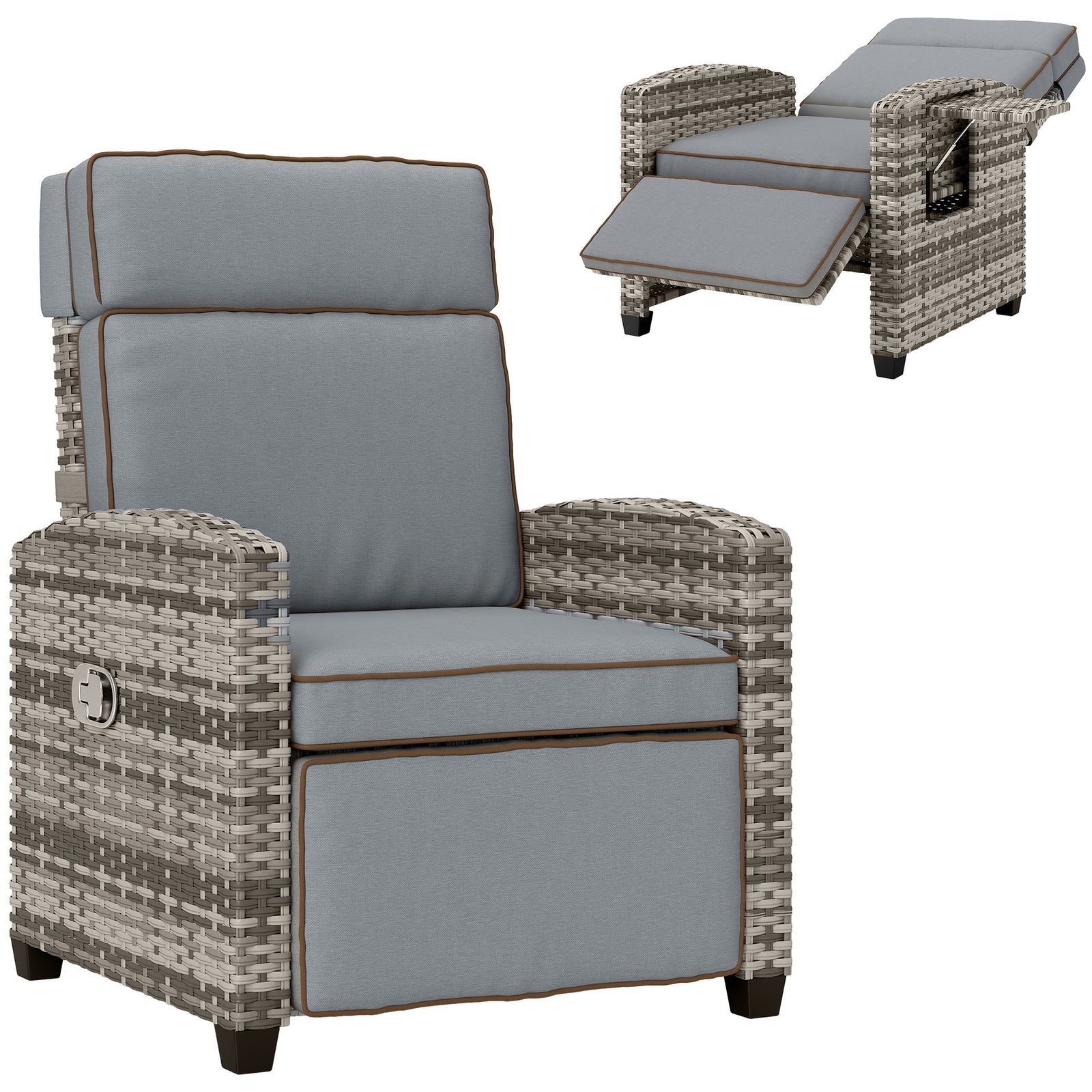145° Reclining Rattan Armchair, with Footrest - Mixed Grey/Grey