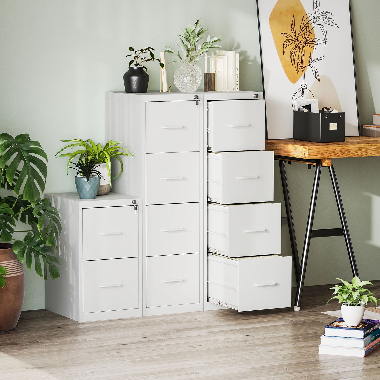 Four-Drawer Modern Steel Filing Cabinet - White