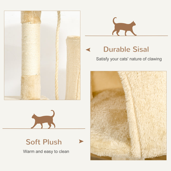 MCL Cat Tree for Indoor Cats Pet Activity Centre Kitty Condo Climbing Scratching Post with Toys 4-tier 114cm Tall Beige