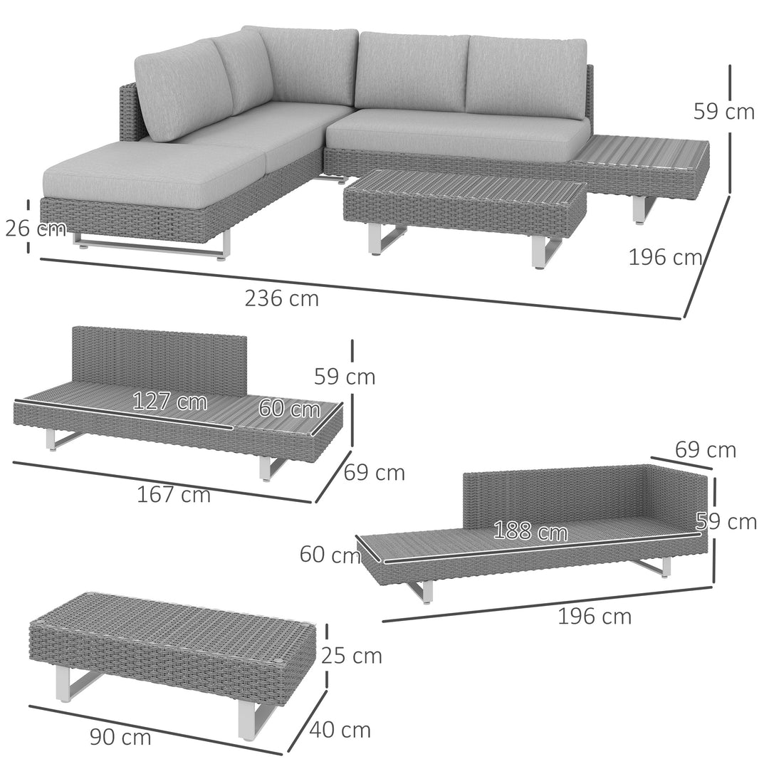 5-Seater Rattan Wicker Sofa Set Furniture Patio Tea Table Set with Cushions, Light Grey