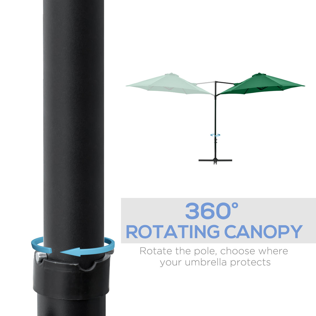 2.5M Garden Cantilever Parasol, Offset Roma Patio Umbrella Hanging Sun Shade Canopy Shelter with 360° Rotation and Cross Base, Green
