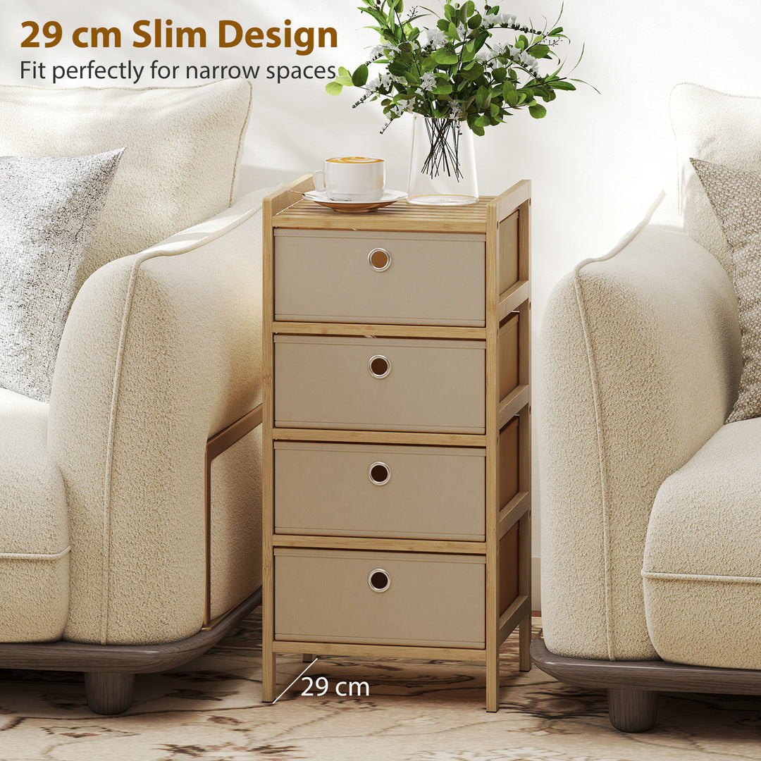 Chest of Drawers, 4 Fabric Drawers Narrow Dresser with Bamboo Frame, C