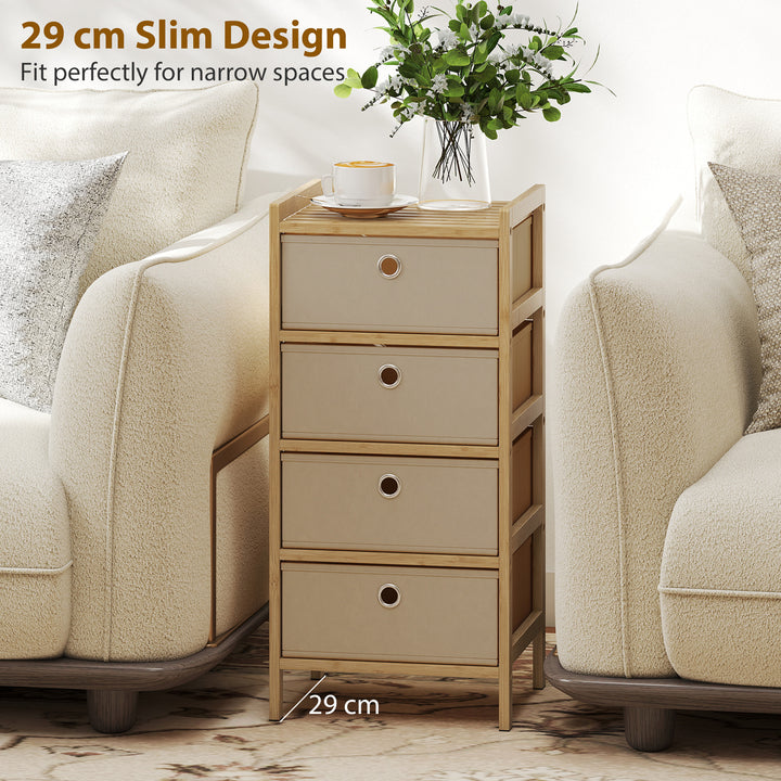 Chest of Drawers, 4 Fabric Drawers Narrow Dresser with Bamboo Frame, C