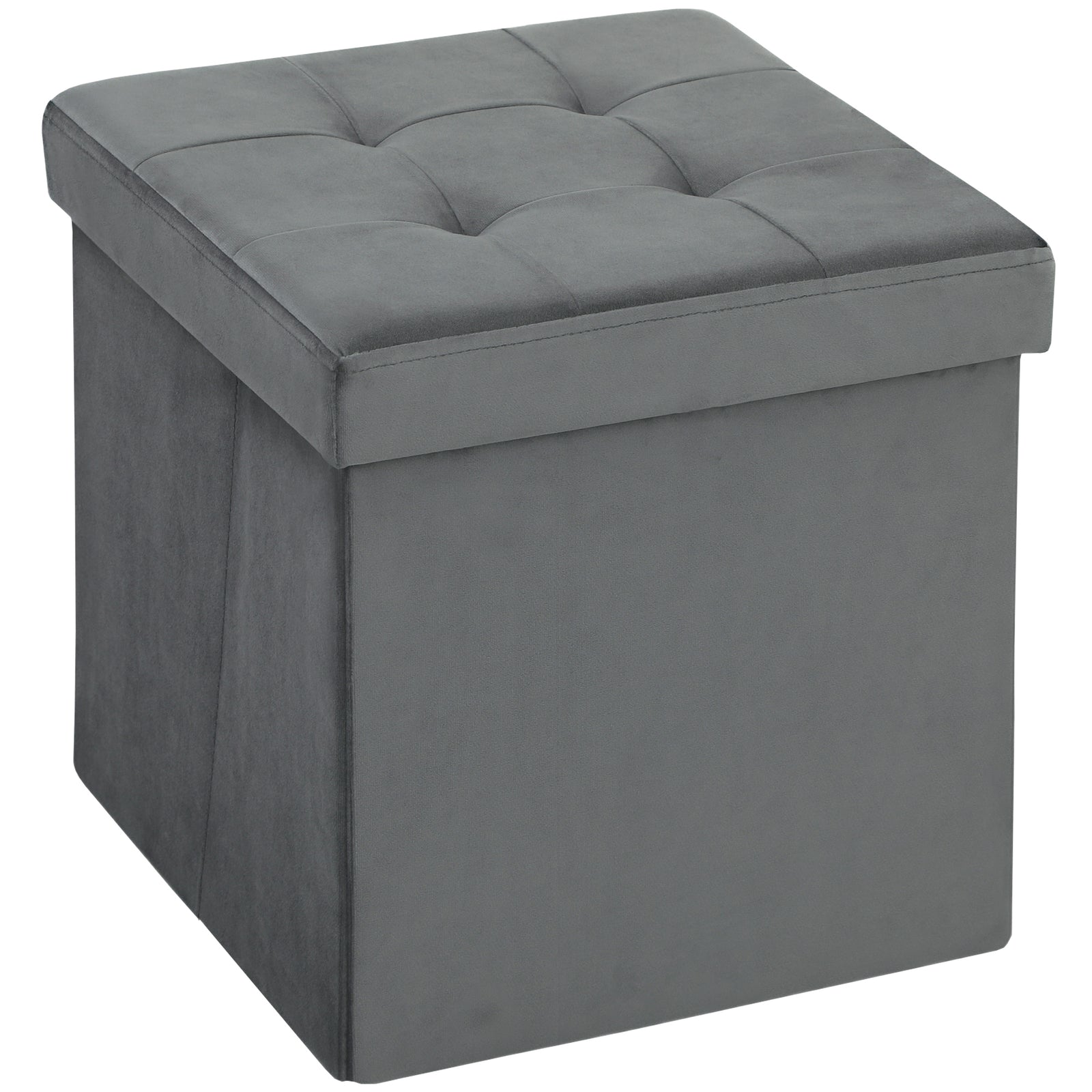 Foldable Velvet-Feel Storage Ottoman - Grey