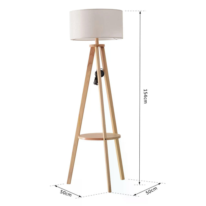 HOMCOM Freestanding Tripod Floor Lamp Bedside Light Reading Light with Storage Shelf Linen Shade for Living Room Bedroom, 154cm, Cream | Aosom UK