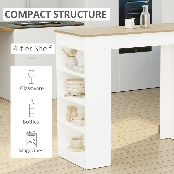 Bar Table, Dining Table with 4-Tier Storage Shelf for Breakfast Bar, Kitchen, Dining Room, Living Room, Natural