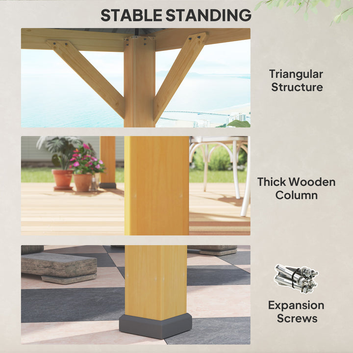 3x(3)M Outdoor Hardtop Gazebo Canopy with 2-Tier Roof and Solid Wood Frame, Outdoor Patio Shelter for Patio, Garden, Grey
