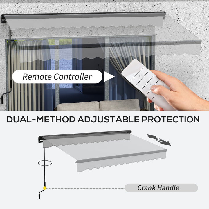 Outsunny 3.5 x 2.5m Aluminium Frame Electric Awning, Retractable Awning Sun Canopies for Patio Door Window, Light Grey