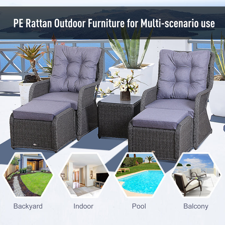 Outsunny 2 Seater Deluxe Garden Rattan Furniture Sofa Chair & Stool Table Set Patio Wicker Weave Furniture Set Aluminium Frame, Grey | Aosom UK