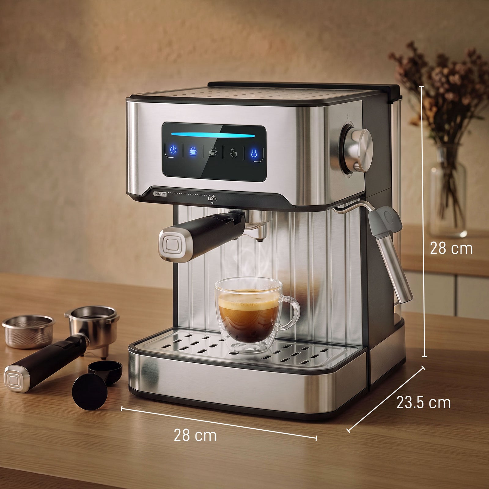 Espresso Machine, 20-Bar Cappuccino Coffee Maker with Frother Wand, 1.