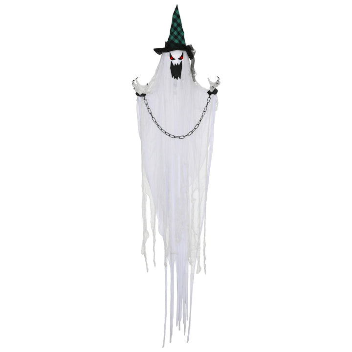 HOMCOM 204cm 80" Hanging Ghost Outdoor Halloween Decoration, Halloween Animatronic with Sound Activated, Light Up Eyes, Sound Effects, Animated Prop for Haunted House | Aosom UK