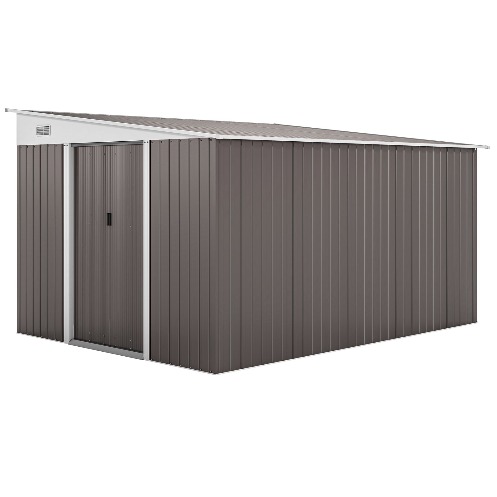 11.3 x 9.2ft Lean to Metal Garden Shed, Outdoor Galvanised Tool Storage House with Double Sliding Doors and 2 Air Vents, Grey
