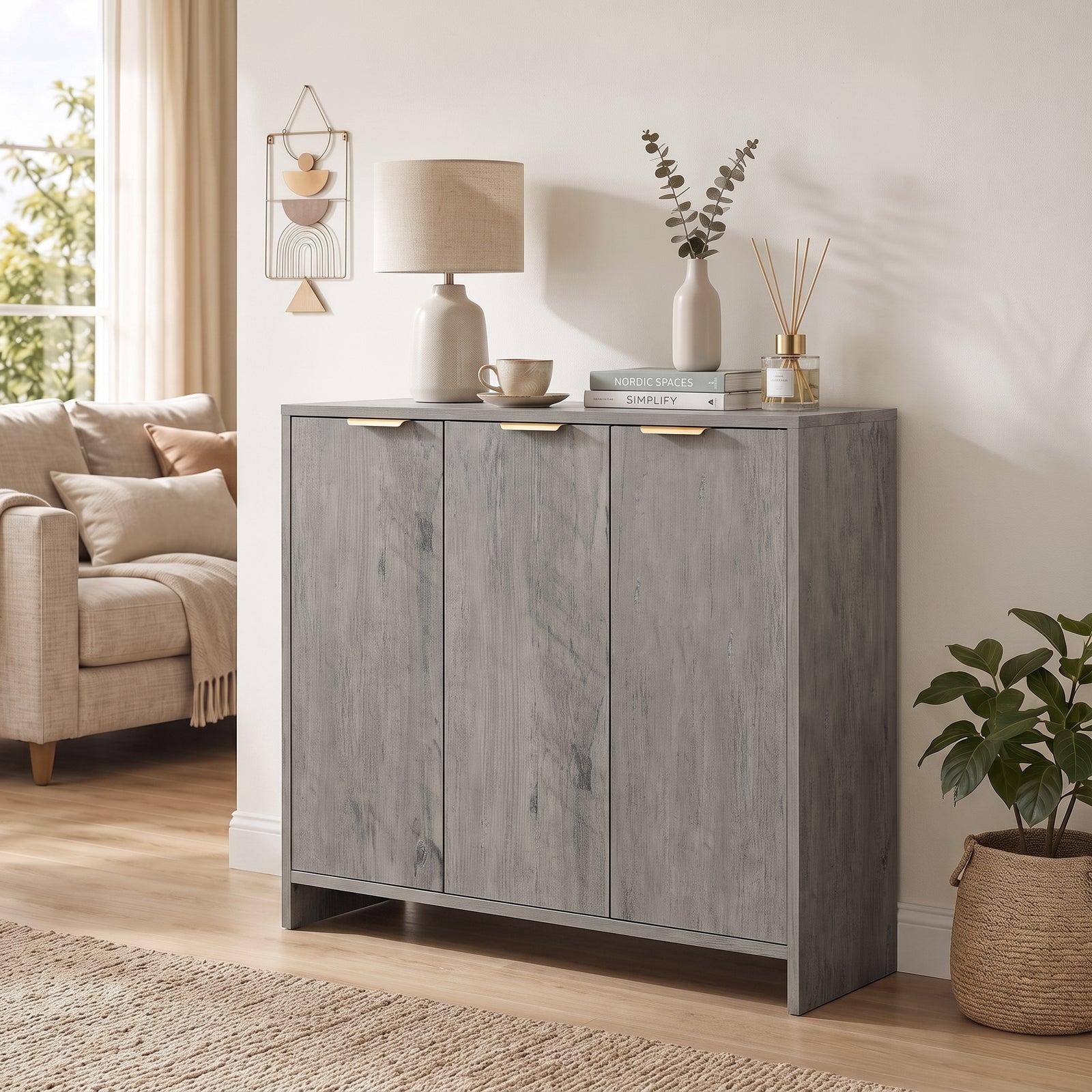 Sideboard Cabinet, Modern Storage Cabinet with 3 Doors and Adjustable 