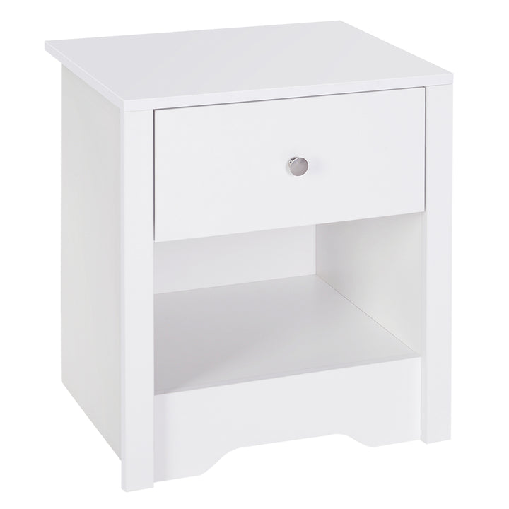 HOMCOM Solid Wood Bedside Cabinet with Drawer and Shelf, Nightstand Chest for Bedroom Furniture, White | Aosom UK