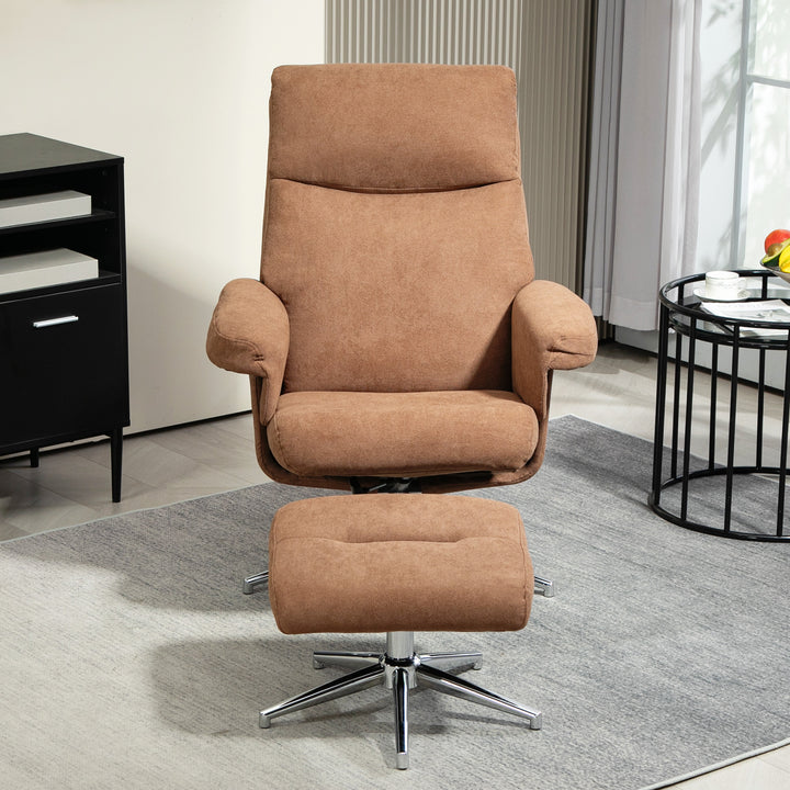 Velvet-Feel Recliner Chair and Ottoman - Light Brown