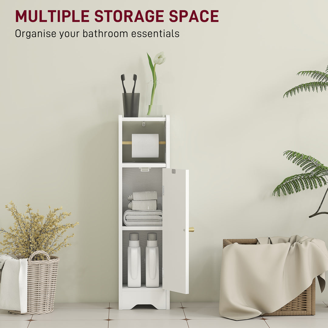 Small Bathroom Storage Cabinet with Toilet Roll Holder - White
