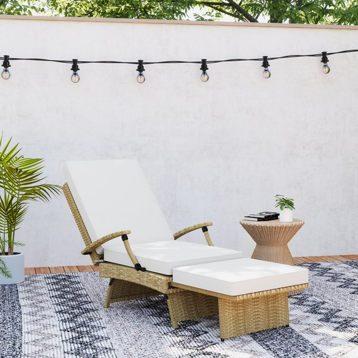 80° Reclining Rattan Lounger - White/Beige