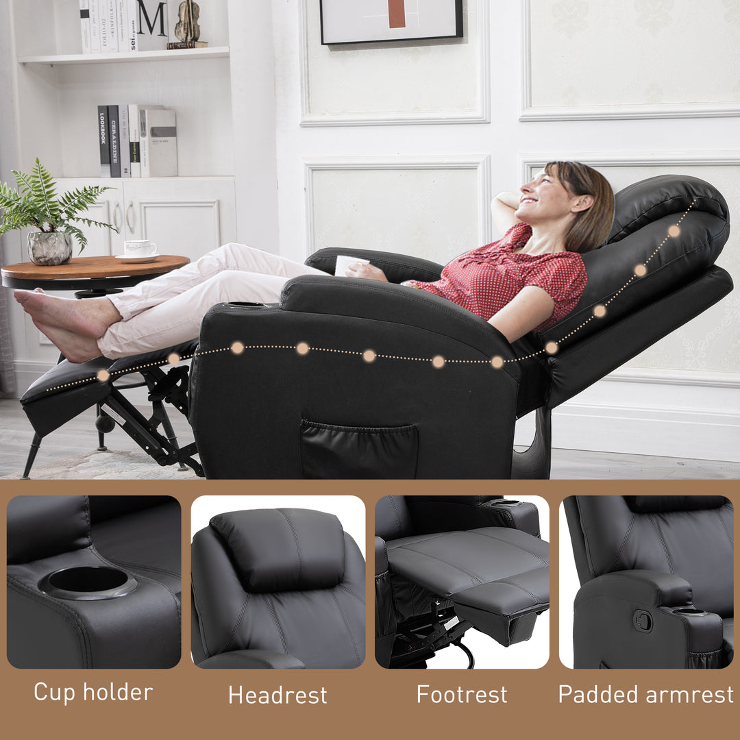 Recliner Chair, Recliner Massage Rocker Chair with 360° Rotate, 165° Reclining Function, Adjustable Footrest, Swivel Armchair Single Sofa for Living Room with Drink Holders, Side Pockets, Black