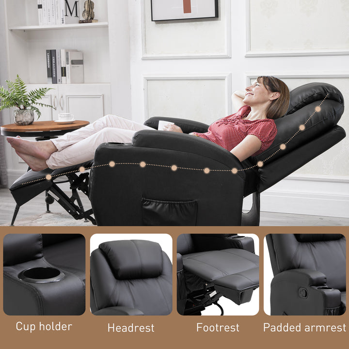 Recliner Chair, Recliner Massage Rocker Chair with 360° Rotate, 165° Reclining Function, Adjustable Footrest, Swivel Armchair Single Sofa for Living Room with Drink Holders, Side Pockets, Black