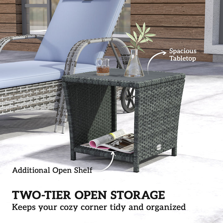 Side Table 2-Tier Outdoor Coffee Table with Storage Shelf PS Wood Slat