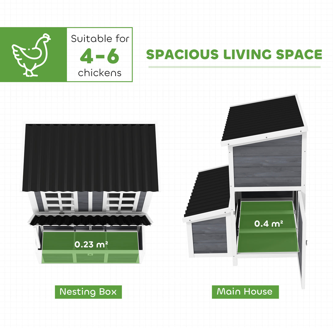 Wooden Chicken Coop with Nesting Box, Slide-Out Tray, Perches, for 4-6 Chickens, 100 x 86 x 100cm