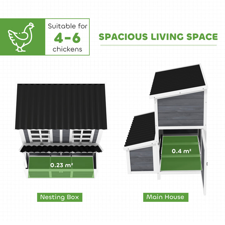 Wooden Chicken Coop with Nesting Box, Slide-Out Tray, Perches, for 4-6 Chickens, 100 x 86 x 100cm