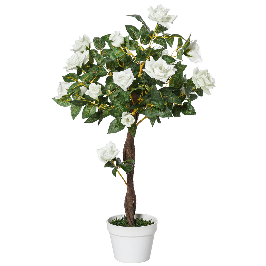 Artificial Plants White Rose Floral in Pot, Fake Plants for Home Indoor Decor, 90cm