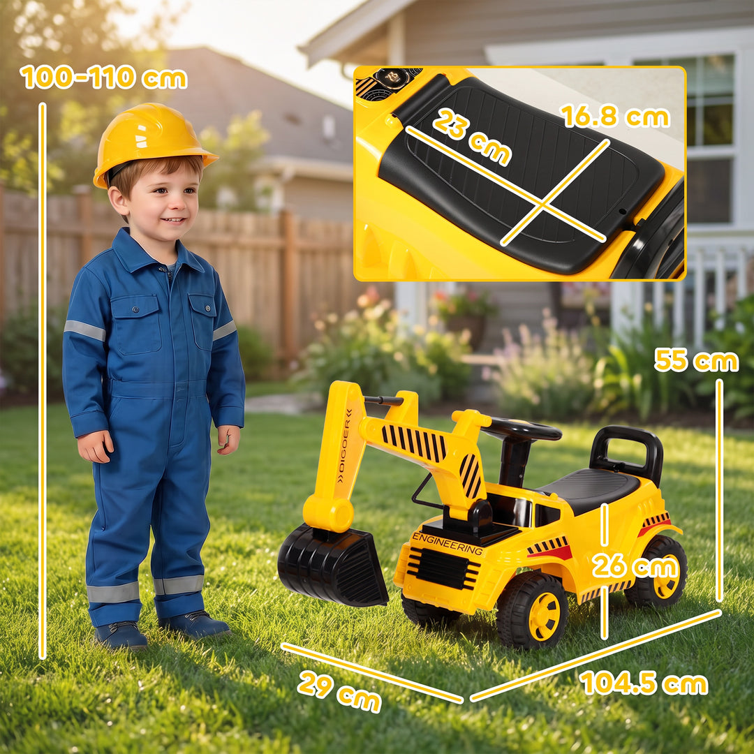 Kids Ride on Digger, Toddler Construction Toy Car with Security - view 3