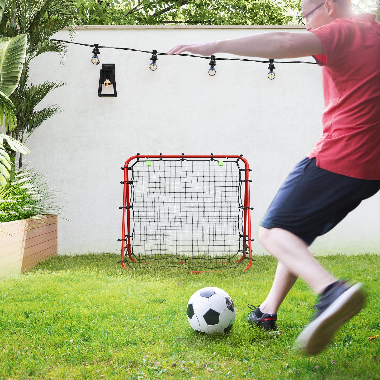 Double Sided Football Rebounder Net, Football Rebound Goal with Five Adjustable Angles, Red