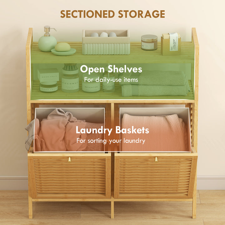 Double Tilt Out Bamboo Laundry Cabinet, Freestanding Bathroom Cabinet 