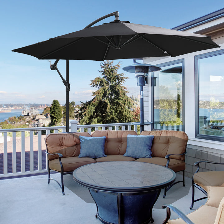2.45m Overhanging Cantilever Parasol, Heavy Duty Waterproof Garden Umbrella with Cross Base, Black