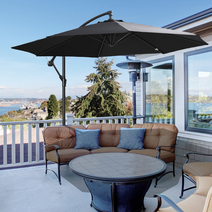 2.45m Overhanging Cantilever Parasol, Heavy Duty Waterproof Garden Umbrella with Cross Base, Black