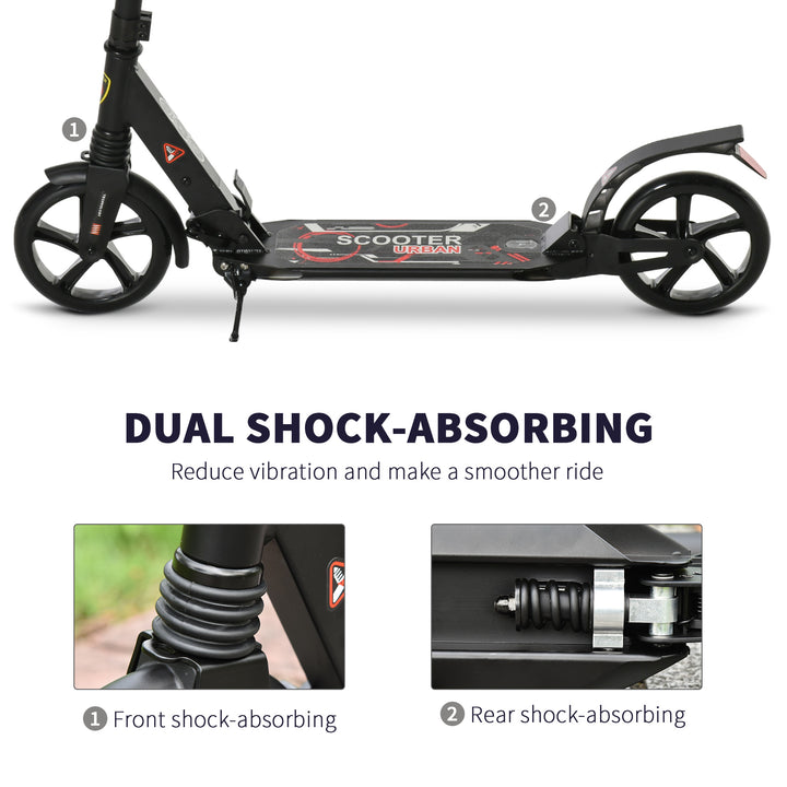 Folding Kick Scooter, Adjustable Ride On Scooter with 200mm Big Wheels and Double Shock Absorption, Urban Scooter for 14+ Teens Adult, Black