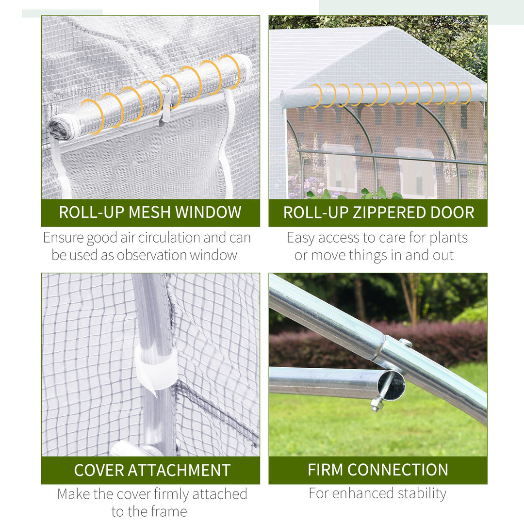 Outsunny Walk-In Polytunnel Greenhouse Warm House Garden Tunnel Shelter Plant Shed with Door and Windows, Galvanised Steel Frame, 3.5 x 3 x 2m, White
