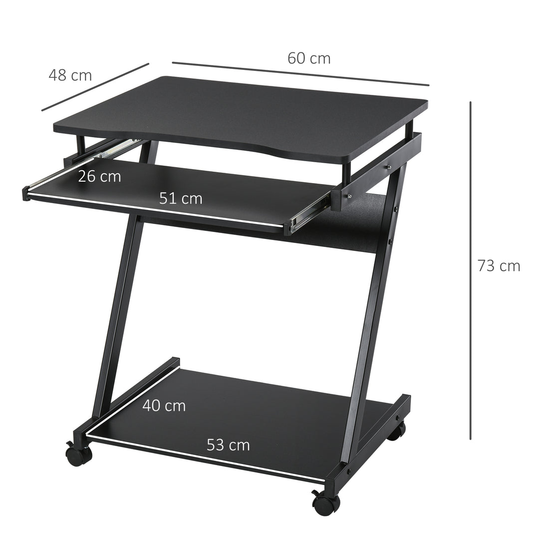 Movable Computer Desk with 4 Moving Wheels Sliding Keyboard Tray Home Office Workstation Black