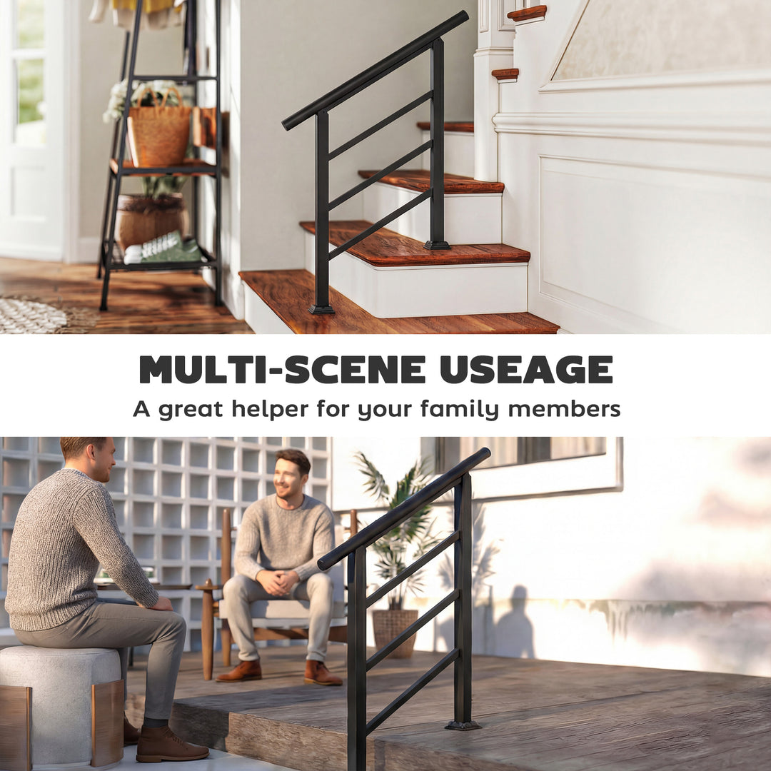 Outdoor Handrail for Stairs, 0°-45° Adjustable Wrought Iron Exterior H