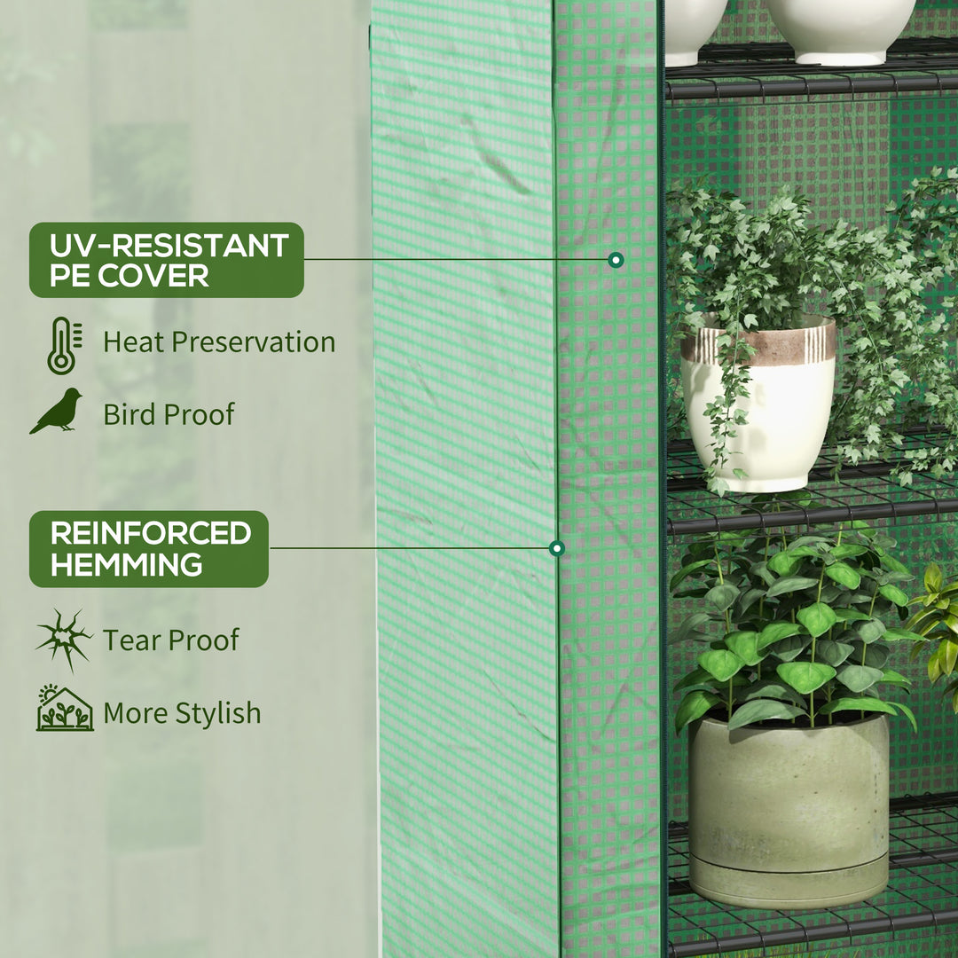 4 Tier Mini Greenhouse with Reinforced PE Cover, Portable Indoor Outdoor Green House with Roll-up Door and Wire Shelves, 170H x 120W x 50Dcm, Green