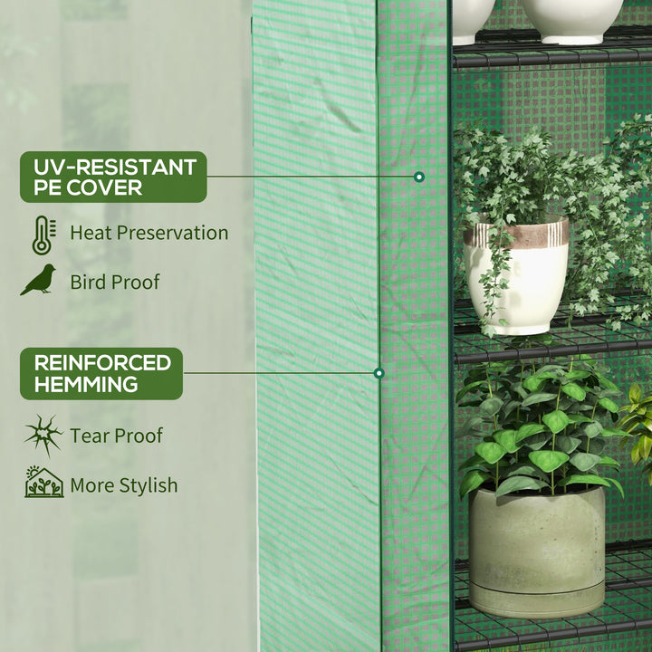 4 Tier Mini Greenhouse with Reinforced PE Cover, Portable Indoor Outdoor Green House with Roll-up Door and Wire Shelves, 170H x 120W x 50Dcm, Green