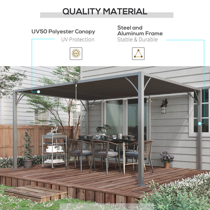 4 x 3(m) Outdoor Pergola with Retractable Roof, Aluminium Louvered Patio Gazebo Canopy for Lawn Garden Patio, Grey