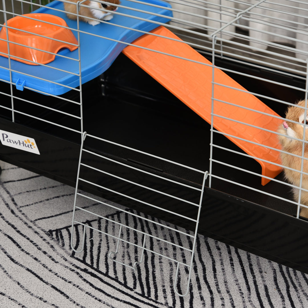 PawHut Steel Small 2-Tier Small Guinea Pigs Hutches w/ Accessories Blue/Orange | Aosom UK