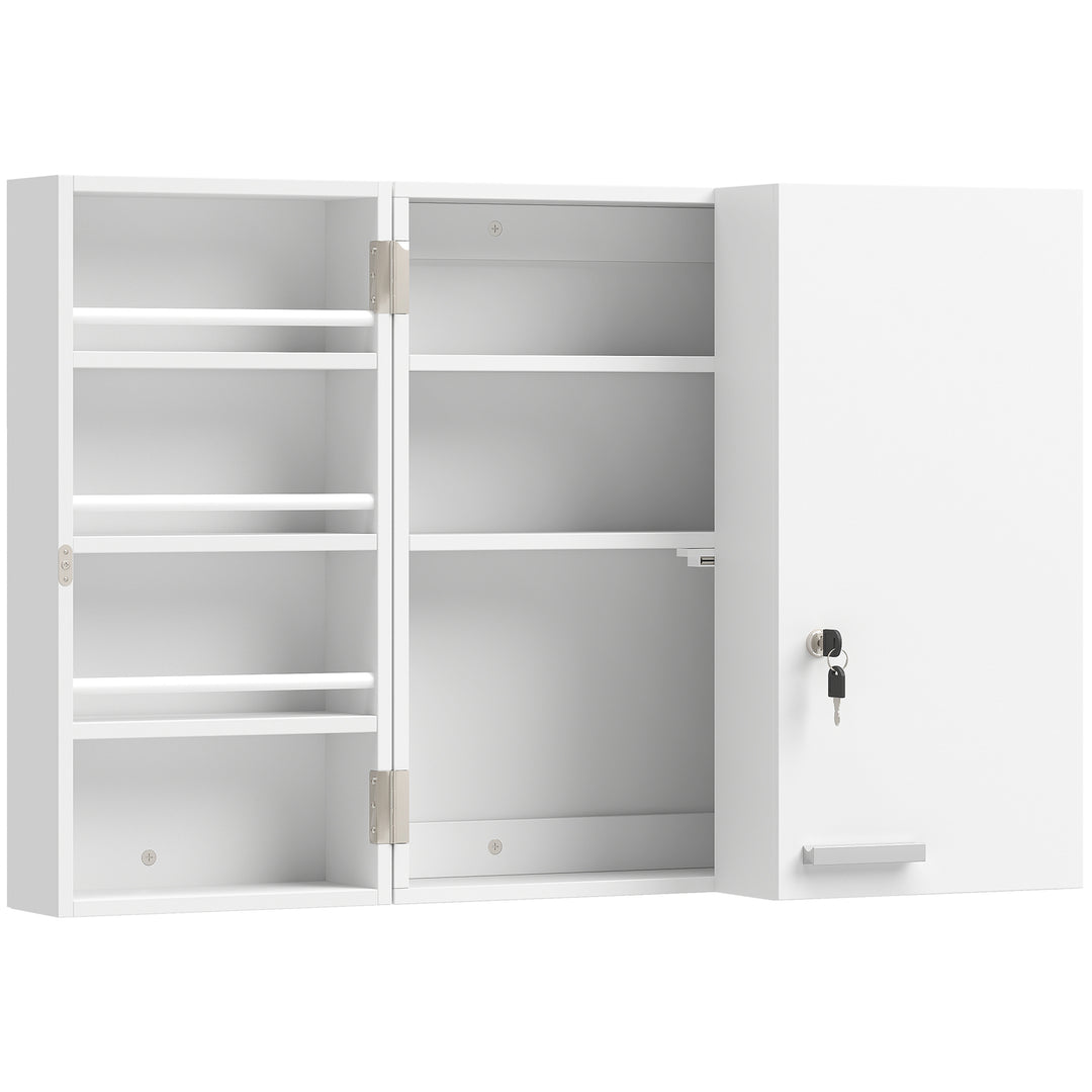 Wall Mount Medicine Cabinet with Key Lock, 3 Tier First Aid Cabinet wi