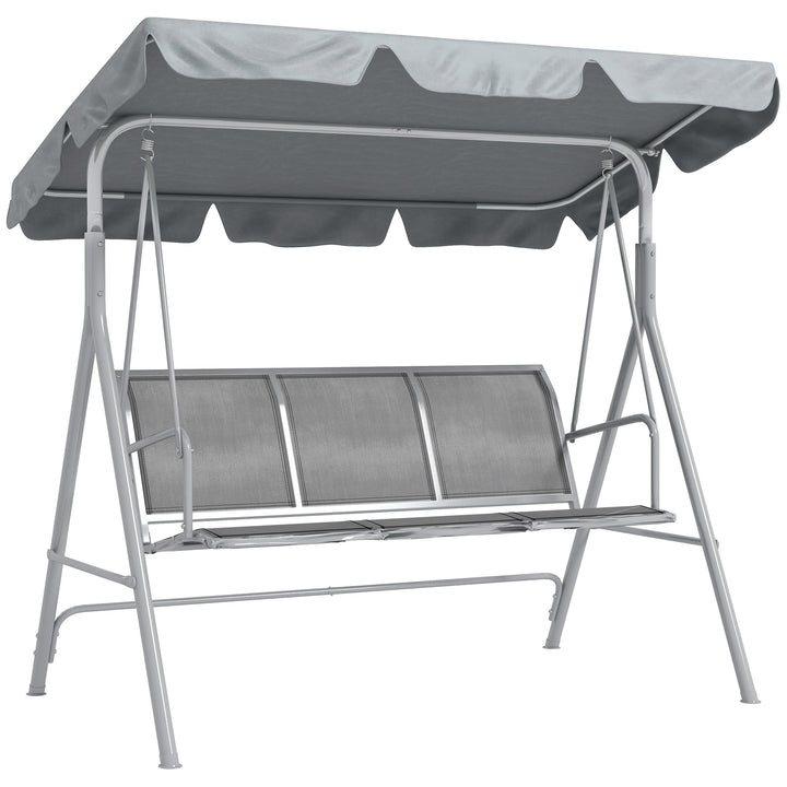 Metal Garden Swing Chair, 3-Seater Swing Seat, Patio Hammock Bench Canopy Lounger, Light Grey