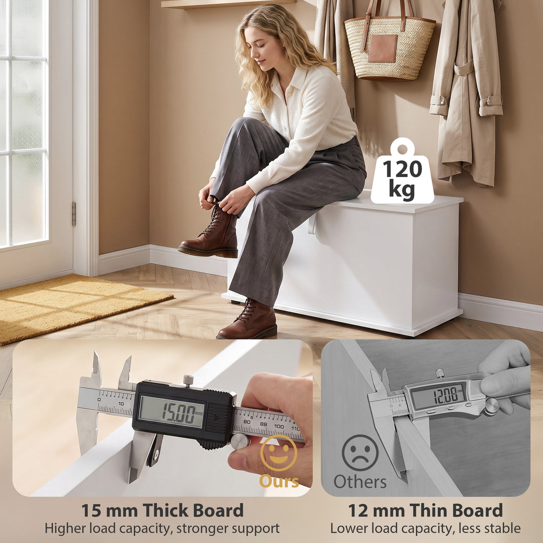 Storage Chest, 102L Blanket Box, Shoe Bench with Safety Hinged Lid, Be