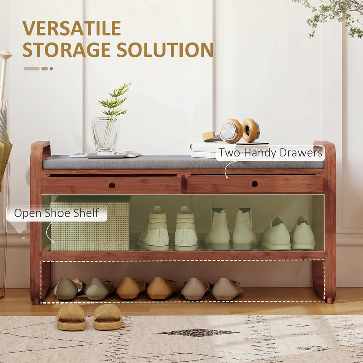 Shoe Bench with 2 Drawers Cushioned Seat Shoe Storage Bench for Hallwa