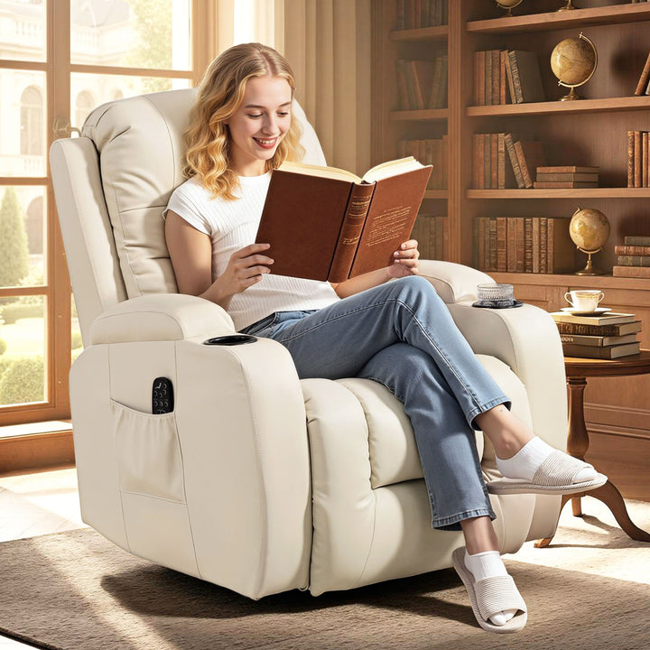 PU Leather Recliner Chair, Recliner Armchair with Extended Footrest, C