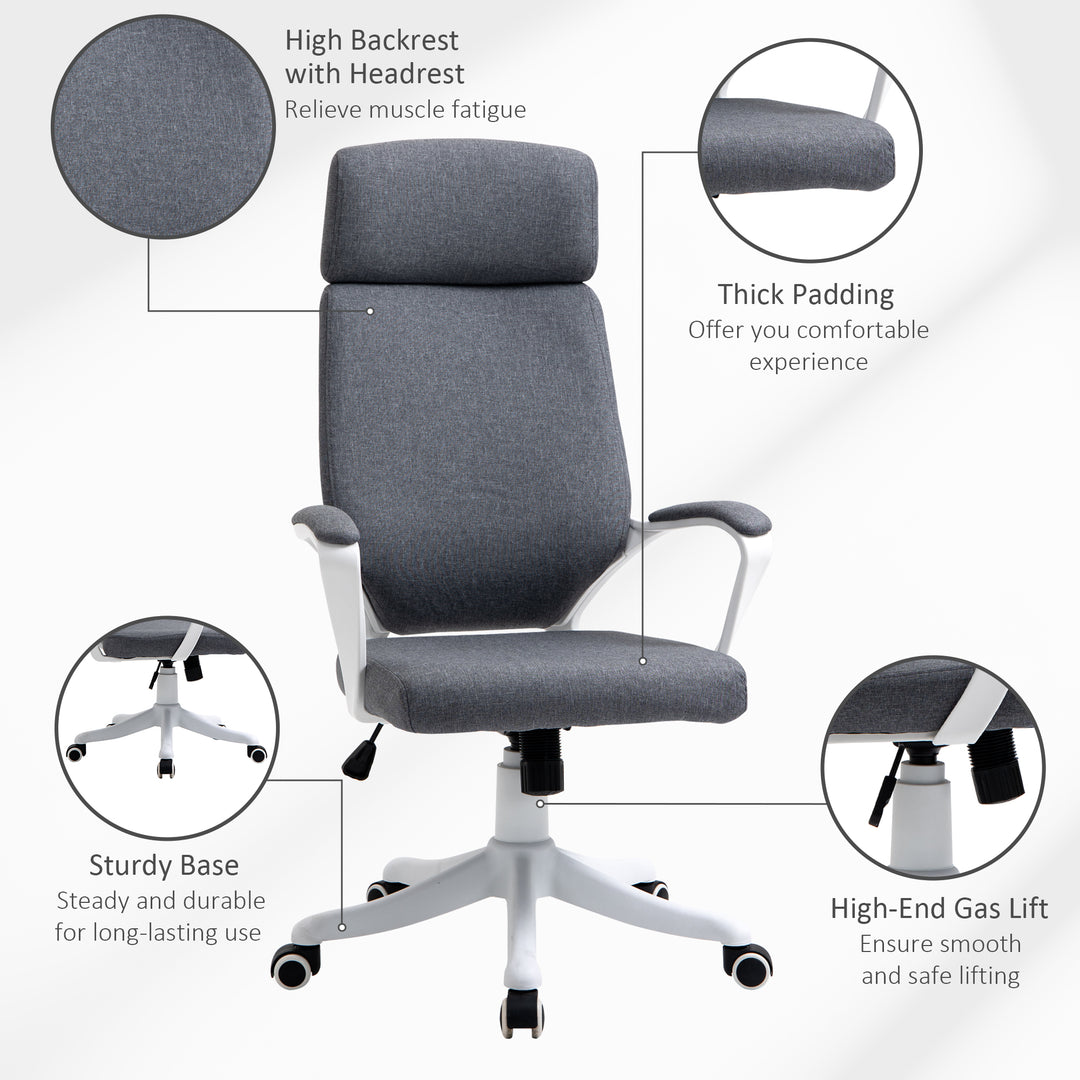 Office Chair, Ergonomic Desk Chair, High Back Study Chair with Headrest and Lumbar Back Support, Adjustable Height for Home and Work, Grey